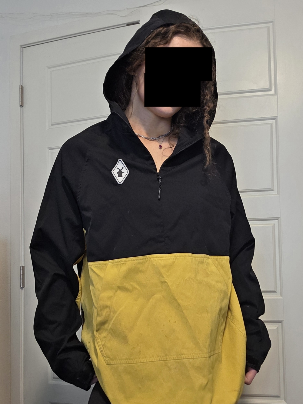 Black and Yellow Hooded Anorak Pullover